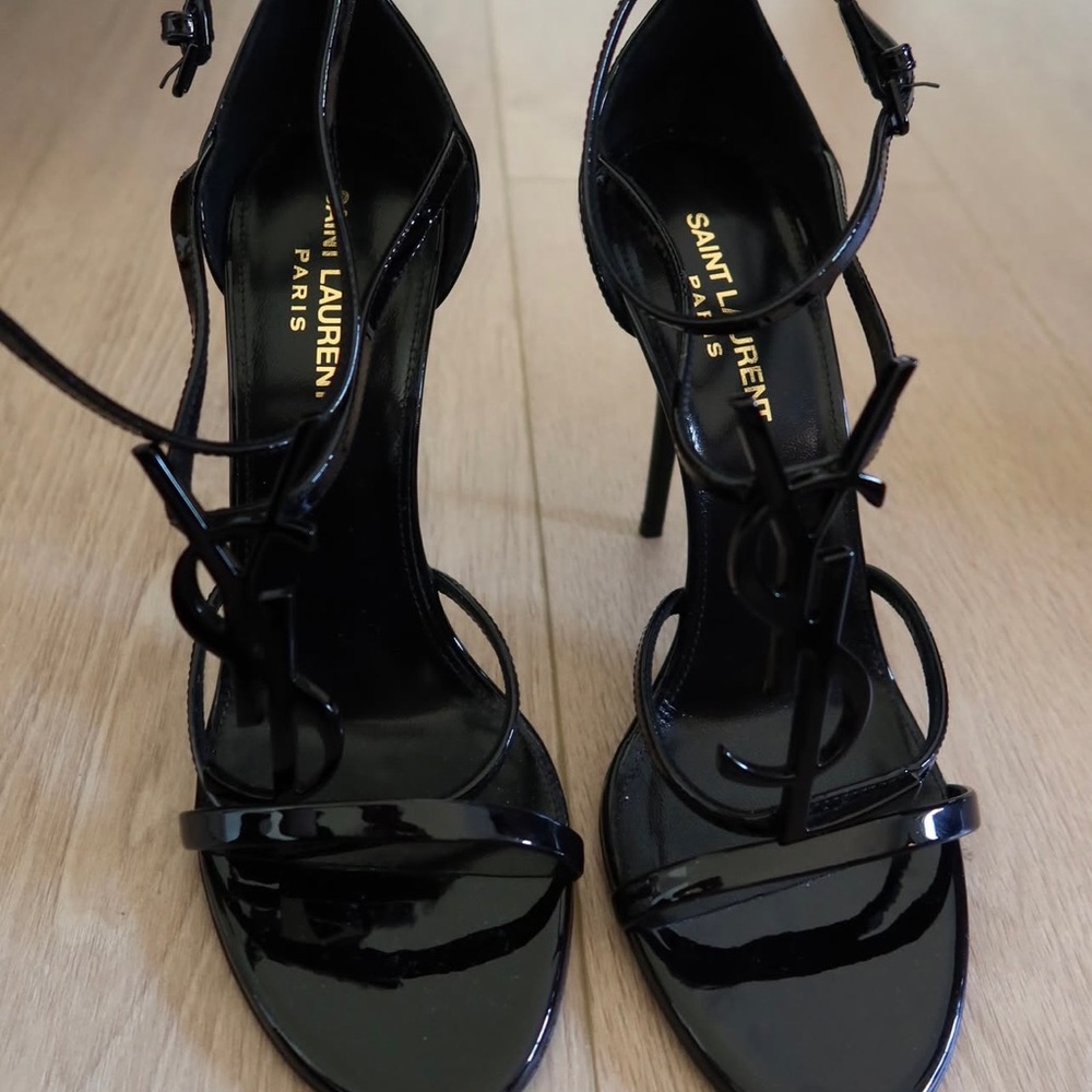 Saint Laurent Black Stiletto Heels with Strappy Design
